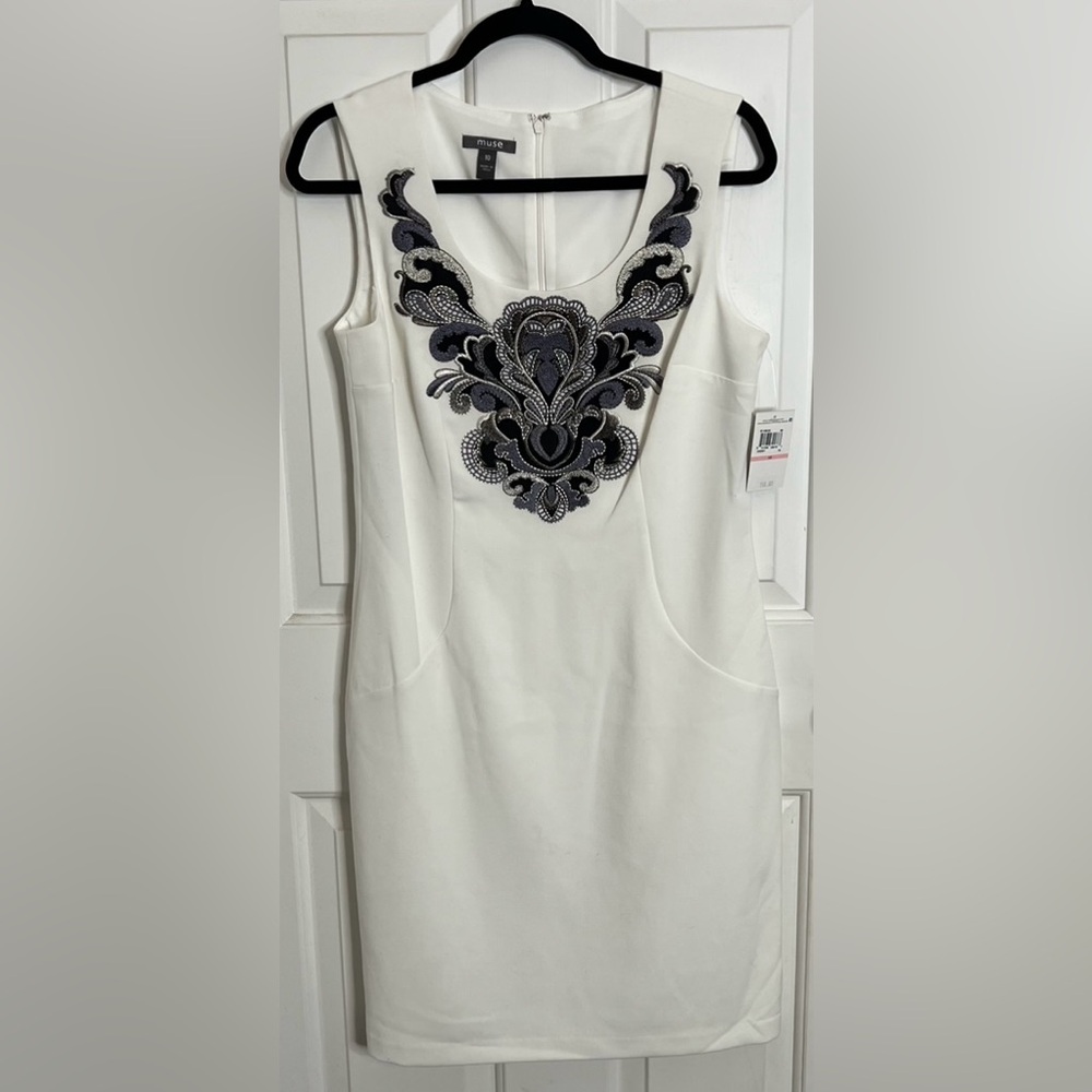 Muse Sheath Solid Ivory Dress NWT